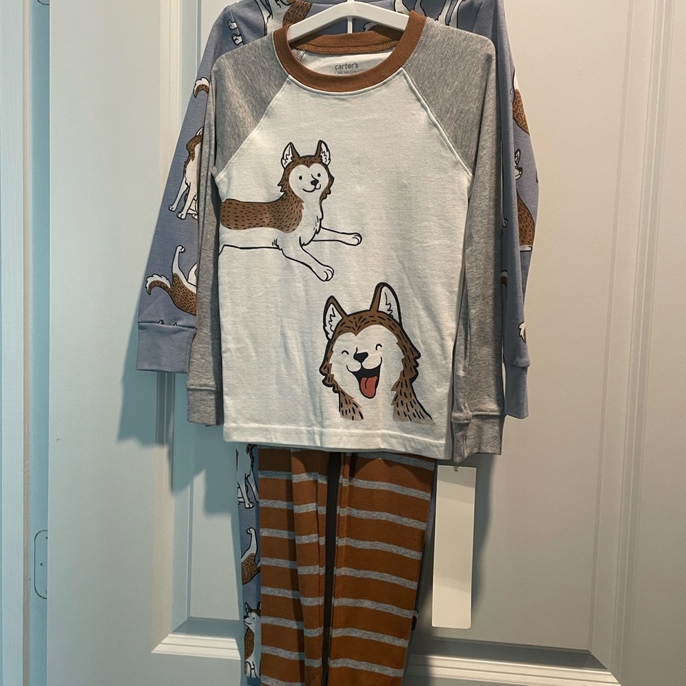 Carter's Gray and Brown Pajama Set with Husky Design